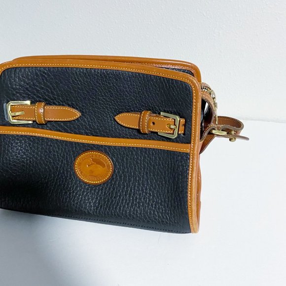 DOONEY & BOURKE ‘All Weather' Leather Black Tan Zip-Top Satchel Handbag VINTAGE - Picture 3 of 9